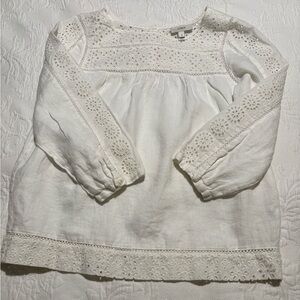J Crew women’s top eyelet 100% linen fabric size 10. Great, pre owned condition.